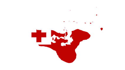 Map of Tonga filled with the national flag design, a patriotic symbol of the Polynesian island nation on a white background