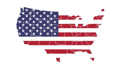 Map of the United States of America overlaid with the Stars and Stripes flag, symbolizing national identity and patriotism