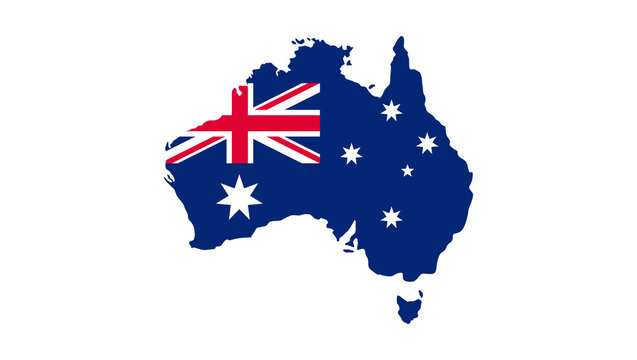 Vector graphic of the Australian country map showcasing its national flag, representing patriotism and national identity - Powered by Adobe