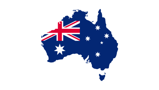 Vector graphic of the Australian country map showcasing its national flag, representing patriotism and national identity