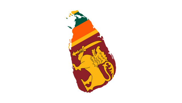 Illustrated Map of Sri Lanka Featuring its National Flag Colors and Emblem