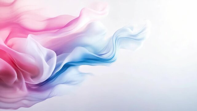 Abstract flowing colorful smoke-like shapes in soft gradient on white background