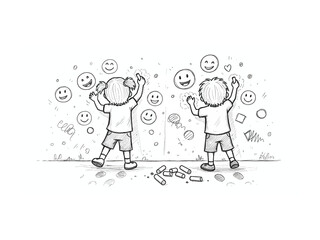 Naklejka premium Child's Artistic Expression: Two children are immersed in artistic expression, creating vibrant artwork on a textured surface.