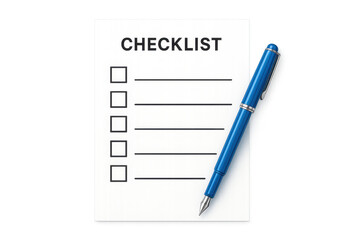 Blue pen lying on checklist on transparent background