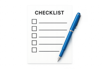 Blue pen lying on checklist on transparent background