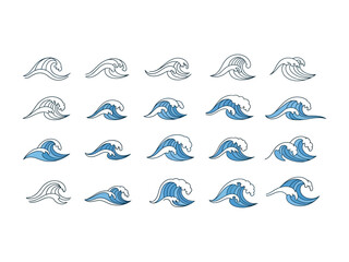 Ocean Wave Patterns: a collection of elegantly designed ocean waves, showcasing diverse forms and shapes, perfect for adding a touch of maritime charm to any design or project.