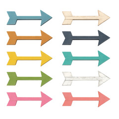 Colorful wooden arrow set, isolated transparency background, modern design, playful