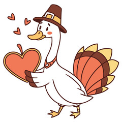 A Amused Goose with holding a heart in a Thanksgiving theme – Grateful Harvest palette SVG illustration