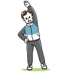 スポーツウェアで体操する若い男性