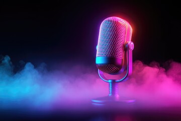 Retro microphone in neon light