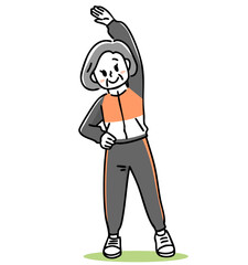 スポーツウェアで体操するシニア女性