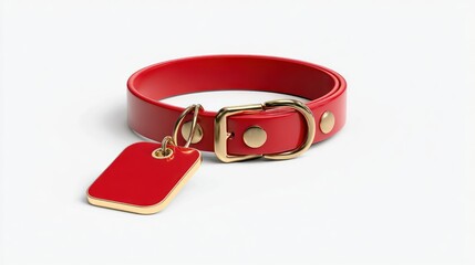 Red dog collar and tag on white background