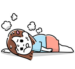 疲れて倒れ込む肥満体型の女の子