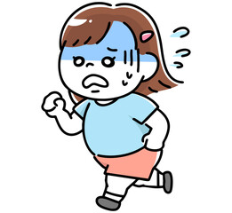 ジョギングをして疲れている肥満体型の女の子