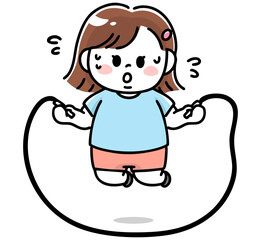 頑張って縄跳びをする肥満体型の女の子