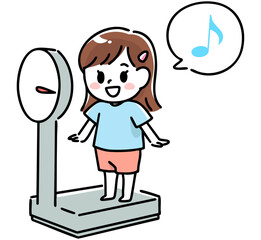 笑顔で体重を測る女の子