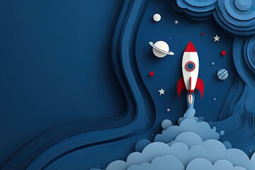Rocket launching into space, paper cut design
