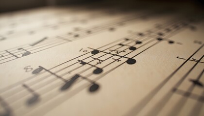 Close-Up View of Musical Notes on a Sheet of Classic Sheet Music Paper