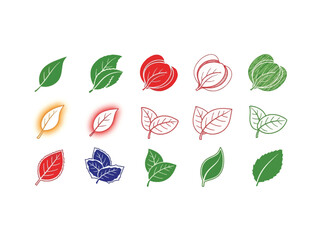 Diverse Leaf Collection: A vibrant collection of leaves in various shapes, colors, and styles, offering a versatile selection for graphic design projects and environmental themes.