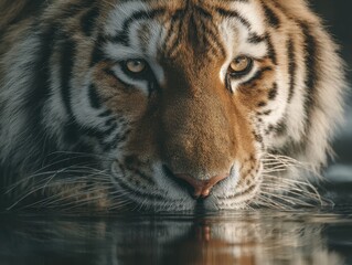 Majestic tiger surveying its surroundings at a serene water's edge during golden hour