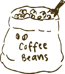 Hand-drawn line art of a sack filled with coffee beans. Great for packaging design, café branding, organic product labels, and decorative artworks.