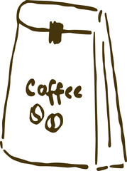 Minimalist hand-drawn line art sketch of a coffee packaging bag. Suitable for product labels, cafe branding, posters, and digital projects.