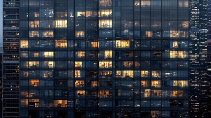 Stunning glass skyscrapers reflecting city buildings during sunset horizon image