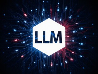 futuristic llm ai concept glowing within circuit network design | ai, technology, future, communication, innovation theme