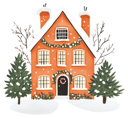 PNG Christmas house christmas illustration trees.