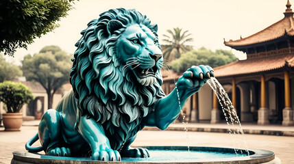 lion statue  spitting water - vintage style