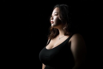 Attractive plus sized Asian female on dark backdrop