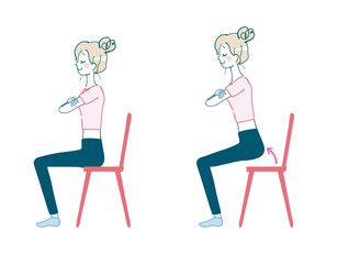 椅子スクワットをする女性