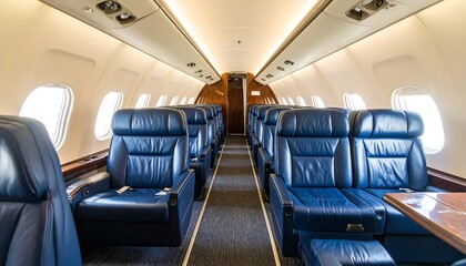 Fototapeta premium Luxurious Private Jet Interior Featuring Leather Seats and Elegant Design