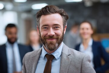 Businessperson with peers in an office setting