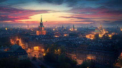 Naklejka premium Stunning warsaw historic city with towers and domes picture