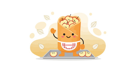 Fototapeta premium Whimsical Apple Pocket Cartoon with Festive Autumnal Elements and Friendly Design