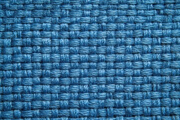 Close up of a blue tweed fabric texture with a woven matting pattern