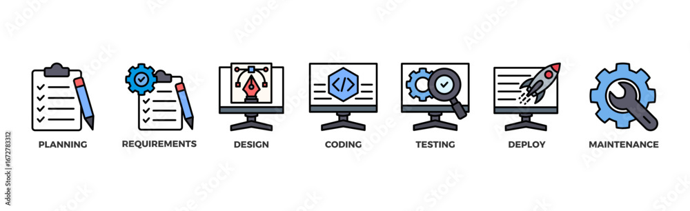 Wall mural software development life cycle banner web icon vector illustration concept of sdlc with icon of pla