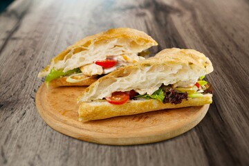 Tasty fresh sandwich dish. Junk food.