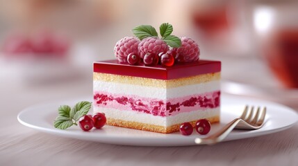 Delicious Raspberry Cake Layered Dessert with Fresh Garnish