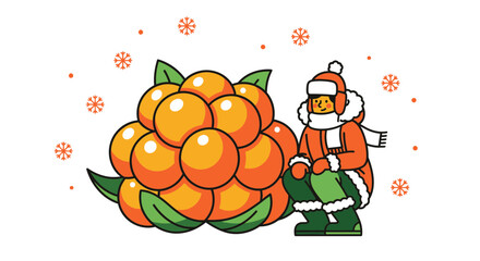 Fototapeta premium Winter Harvest: Cheerful Figure Beside a Generous Bounty of Orange Berries