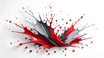 Abstract splash of red black and gray paint on white background
