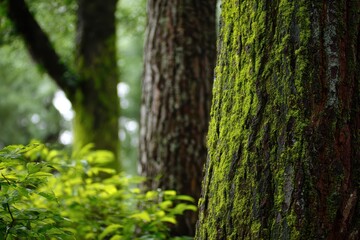 Colorful trees on a green natural backdrop