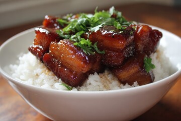 Comfort food soy sauce rice and braised pork belly