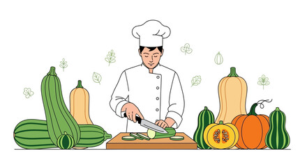 Chef Prepares Fresh Vegetables For Culinary Creations Using Knife and Cutting Board