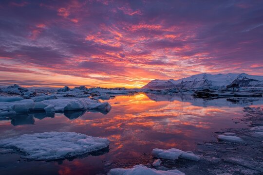 Dawn at Jokulsarlon Ice Lagoon Iceland - Powered by Adobe