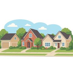 Naklejka premium A perfect neighborhood of luxury homes in a North American suburb during summer, surrounded by beautiful landscapes