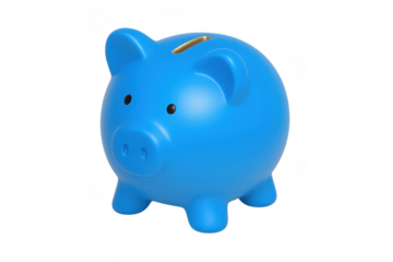 Blue piggy bank saving money on transparent background