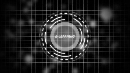 Futuristic E - LEARNING Concept Over Rotating HUD Elements and Animated Circuit . board design visualized in a digital space.,beautiful abstract wave technology ,white flickering dots on technology.4K - Powered by Adobe