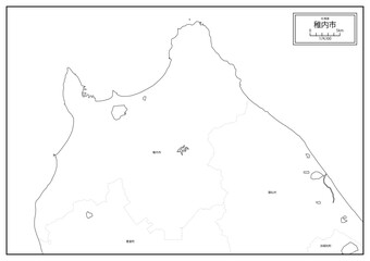 Fototapeta premium 北海道稚内市の白地図データ